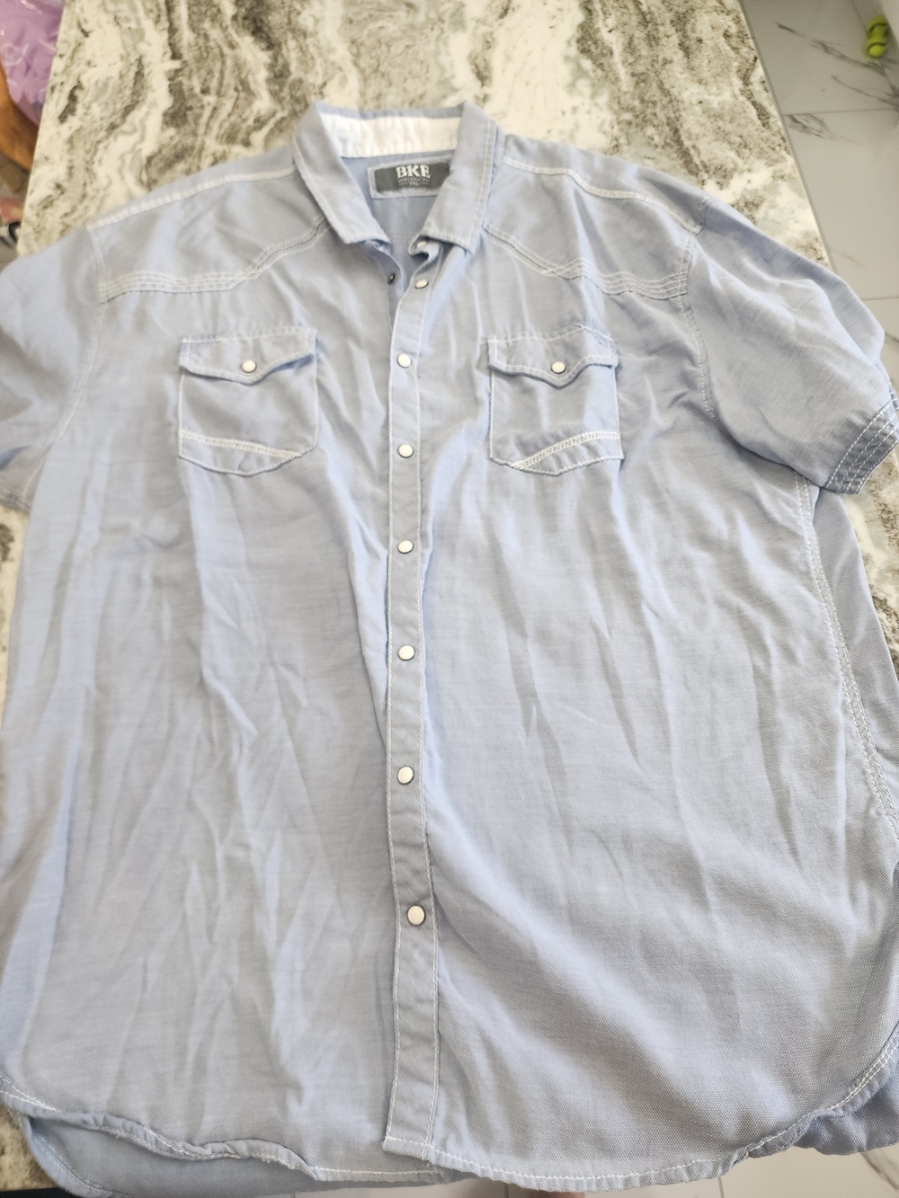 BKE Men's Light Blue Short-Sleeve Button-Up Shirt